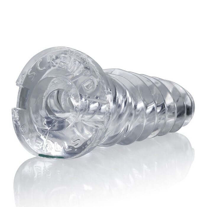 Screw’d Spiral Joy Toy Clear by Oxballs, a transparent textured male pleasure device with a spiral core for enhanced stimulation.