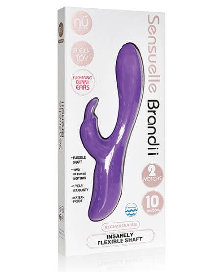 Sensuelle Brandii 10 Function Rabbit Vibrator Purple - Dual Motors, Flexible Shaft, Flickering Bunny Ears, USB Rechargeable Box
