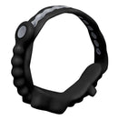 Adjustable black cock ring with quick release tab and versatile fit design.