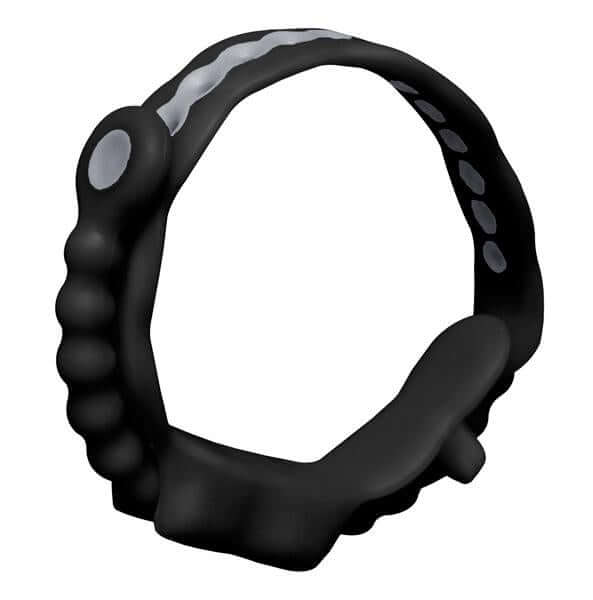 Adjustable black cock ring with quick release tab and versatile fit design.