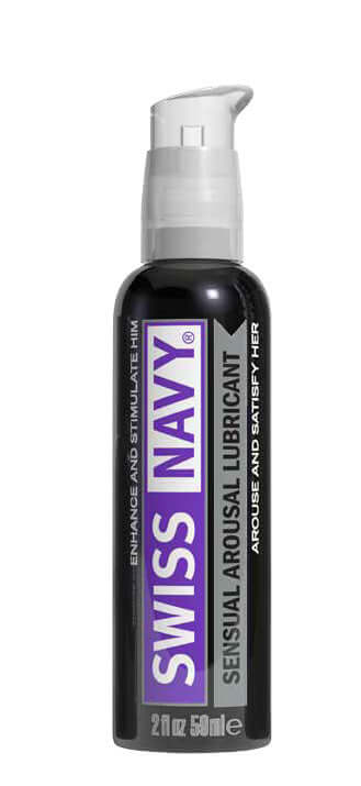 Swiss Navy Arousal Lube 2 oz bottle, premium water-based personal lubricant from MD Science Labs, enhances comfort and intimacy.