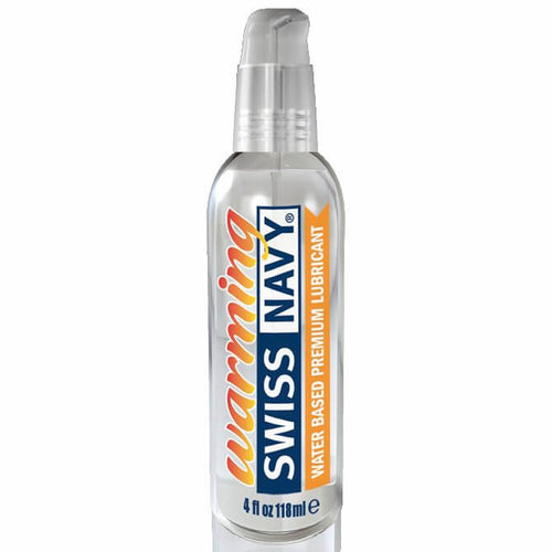 Swiss Navy Warming Water Based Lubricant 4 Oz bottle, premium formula for enhanced intimate experiences.