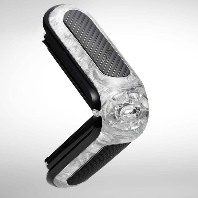 Tenga Flip Zero Gravity Black male masturbator showcasing its unique flip-open design and sleek aesthetic for enhanced pleasure.