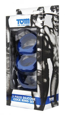 XR Brands Tom Of Finland 3 Piece Cock Ring Set Silicone Blue at $23.99