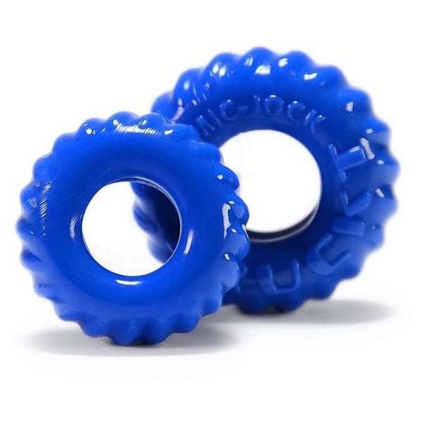 Blue Truckt 2 Piece Cock Ring Set with textured edges for enhanced grip and performance.
