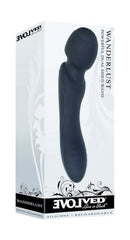 Wanderlust Double-Ended Silicone Body Massager in packaging by Evolved Novelties.