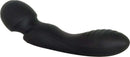 Black Wanderlust double-ended silicone body massager with wand and curved vibe.